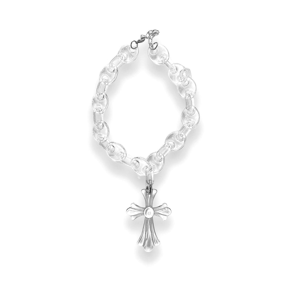 Transparent Acrylic Link Necklace with Cross Pendant