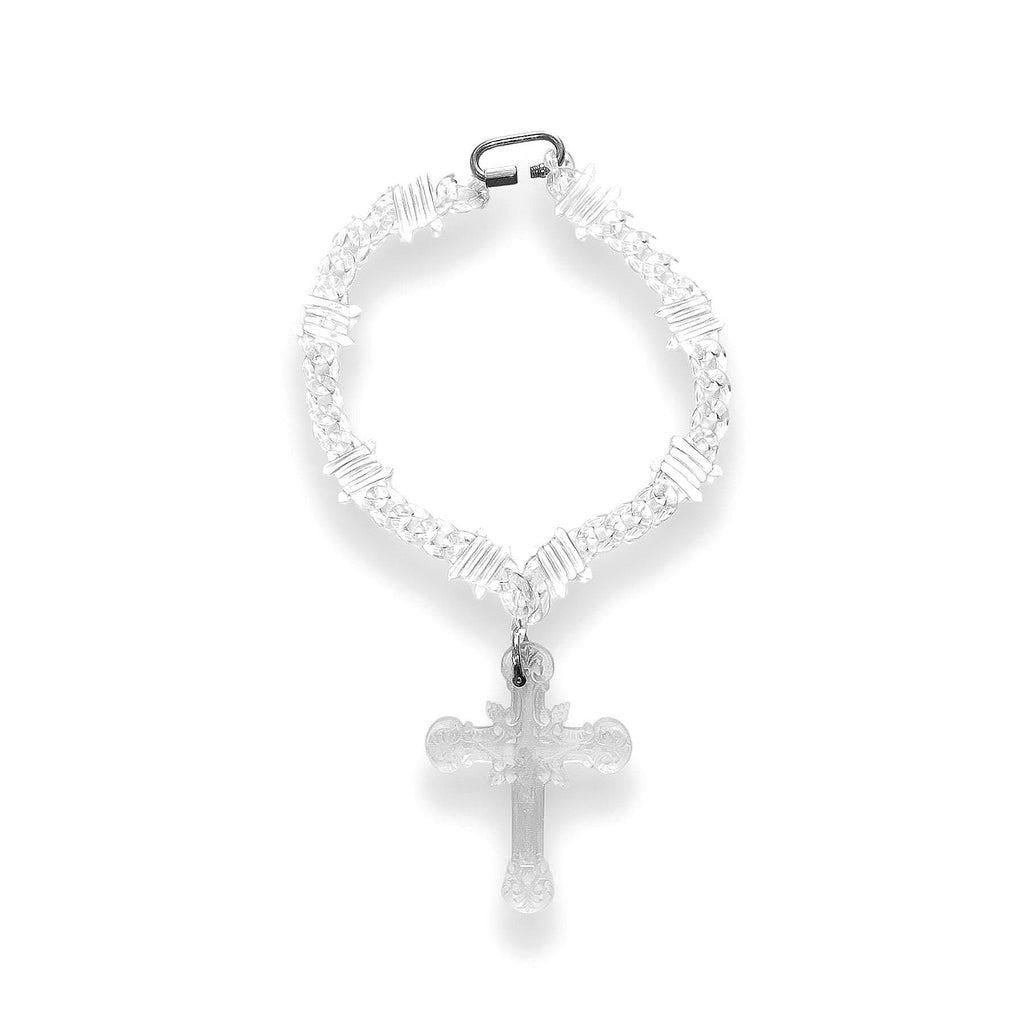 Transparent Acrylic Cuban Link Barbed Wire Necklace with Gothic Cross Pendant
