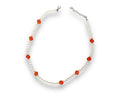 Pearl Necklace with Orange Dice Charms  Adjustable