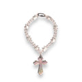 Transparent Iridescent Acrylic Cuban Link Barbed Wire Necklace with Cross Pendant
