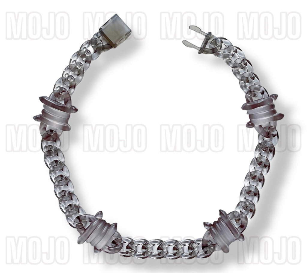Acrylic Cuban Link Necklace w/ Barb Wire Charms : Black