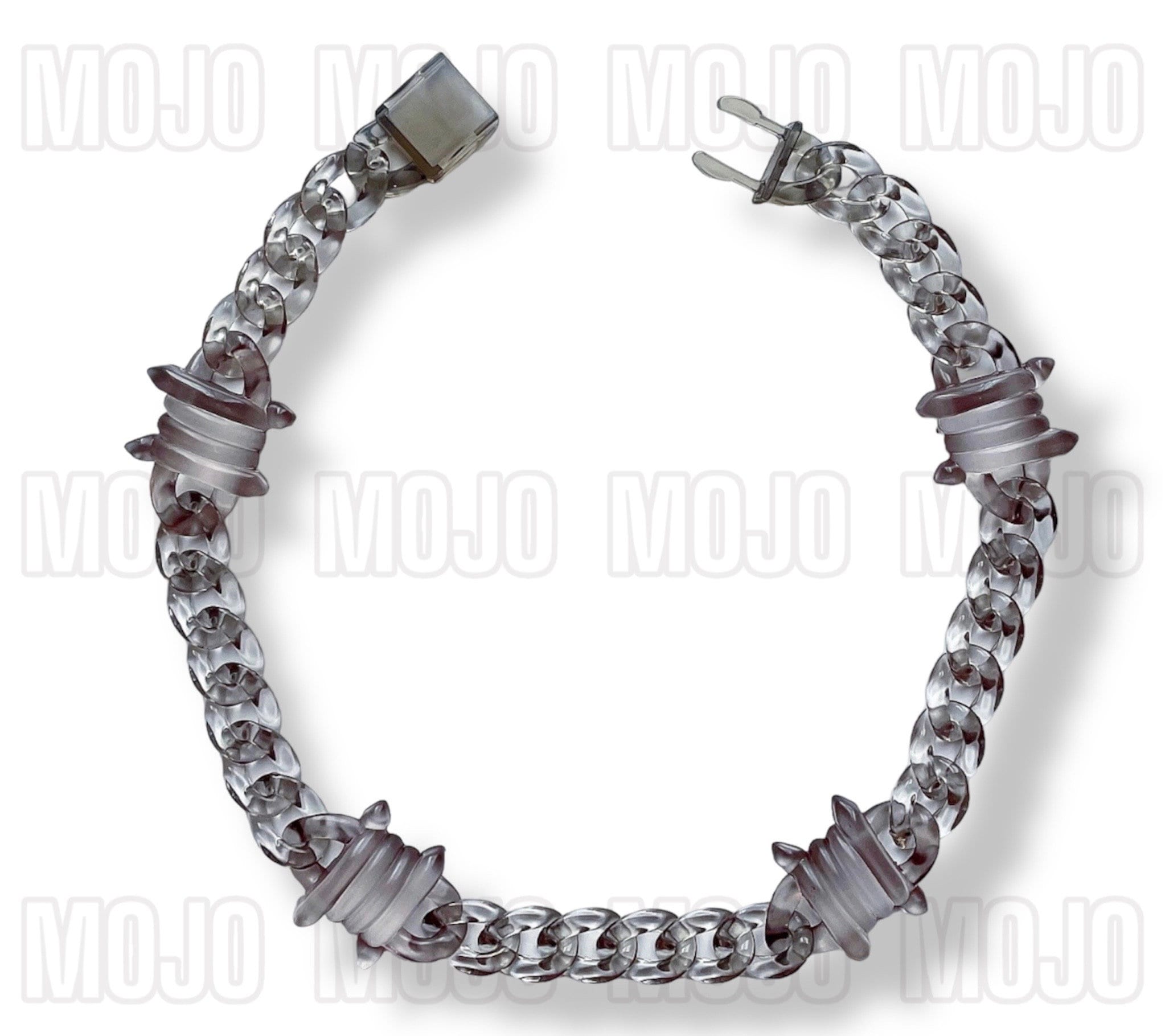 Acrylic Cuban Link Necklace w/ Barb Wire Charms : Black