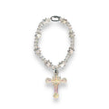 Transparent Iridescent Acrylic Cuban Link Barbed Wire Necklace with Gothic Cross Pendant