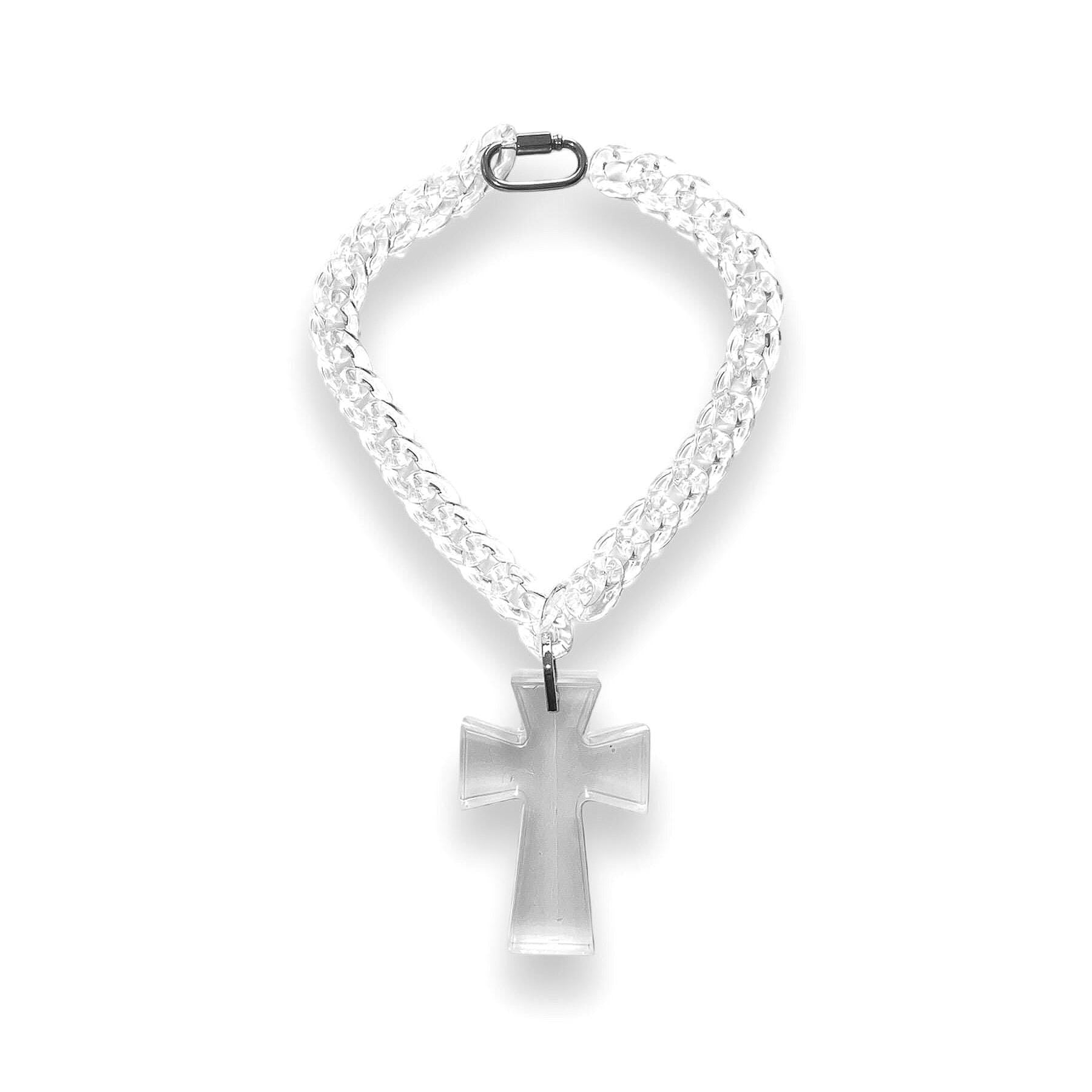 Transparent Acrylic Cuban Link Necklace with Bold Cross Pendant