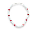 Pearl Necklace with Red Dice Charms