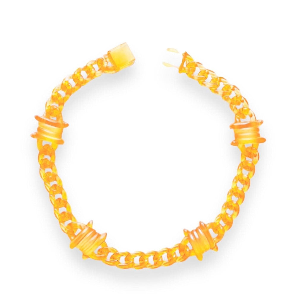 Acrylic Cuban Link Necklace w/ Barb Wire Charms : Orange