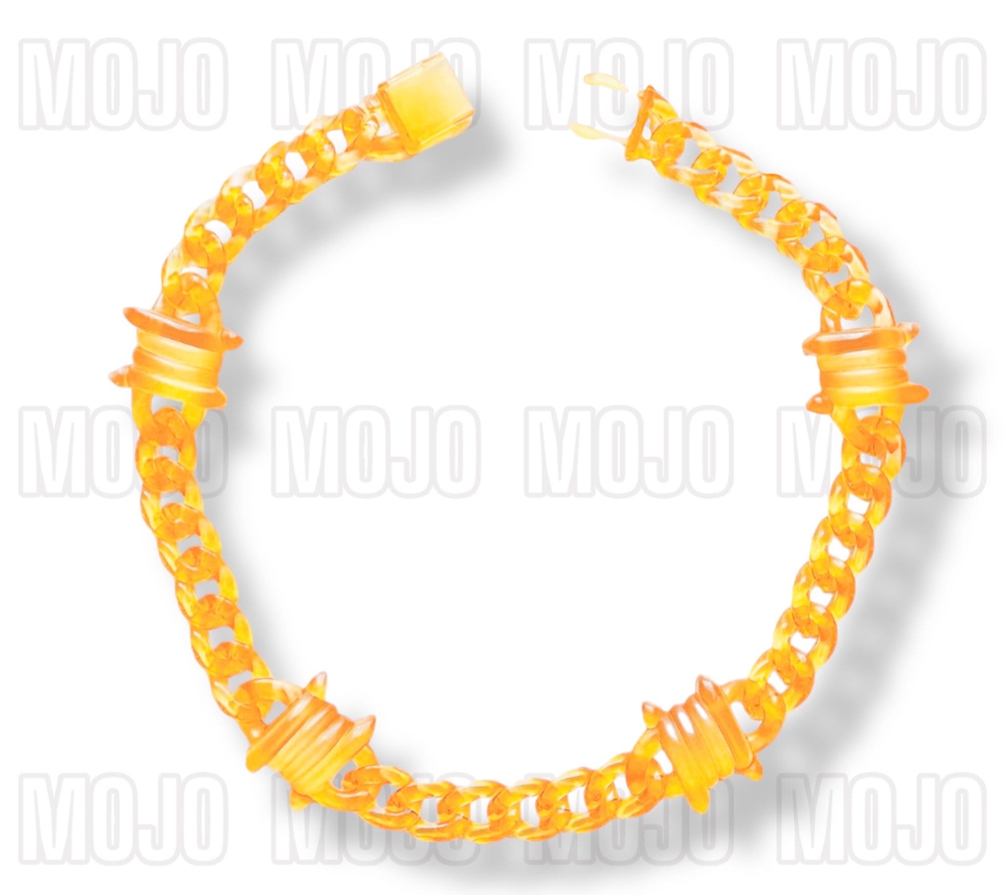 Acrylic Cuban Link Necklace w/ Barb Wire Charms : Orange