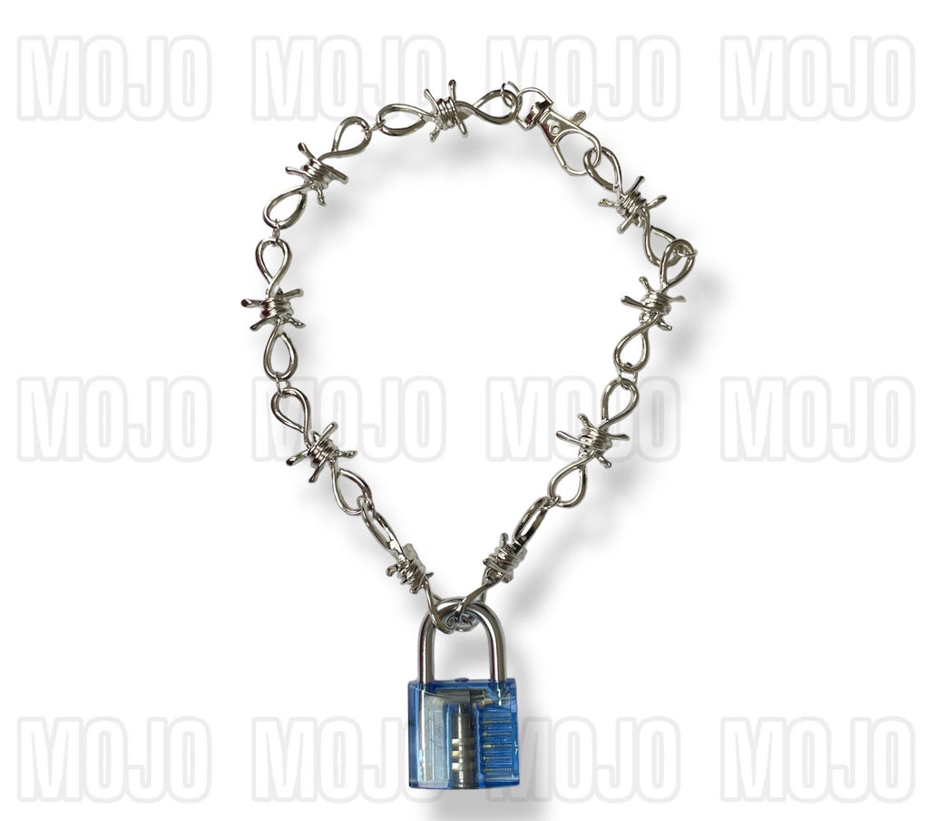 Barb Wire & Lock Necklace : Blue