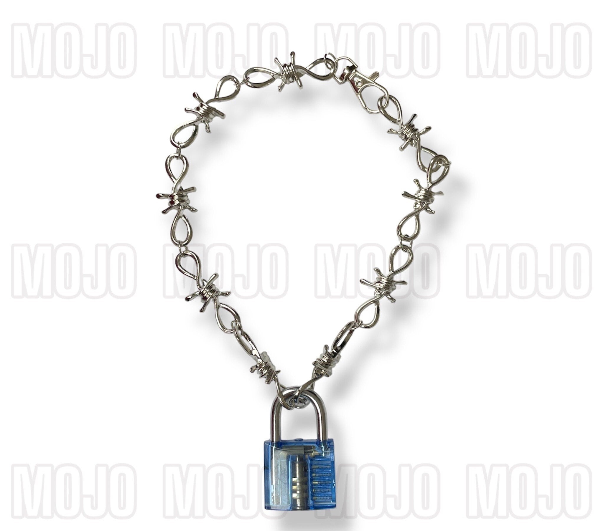 Barb Wire & Lock Necklace : Blue