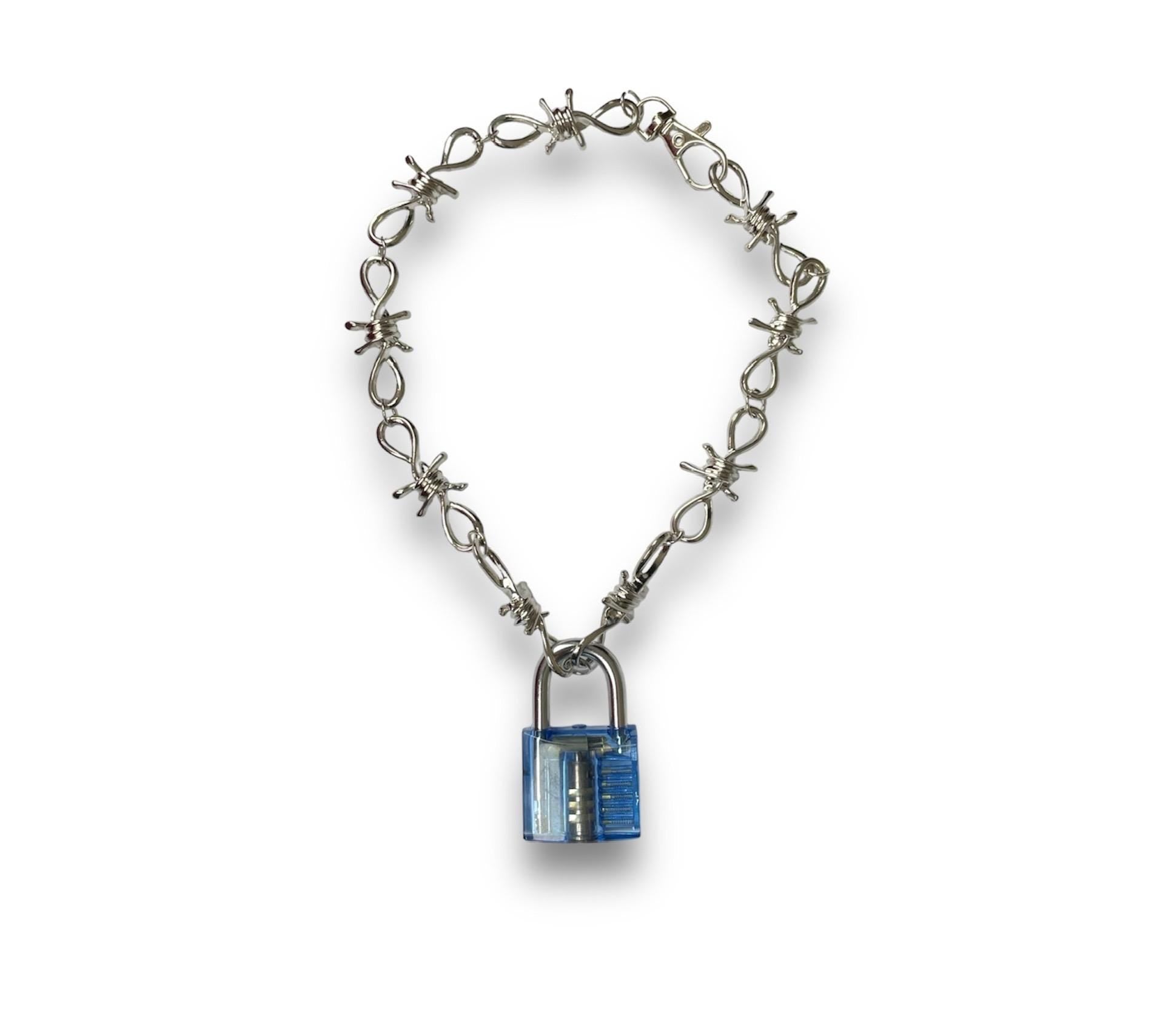 Barb Wire & Lock Necklace : Blue