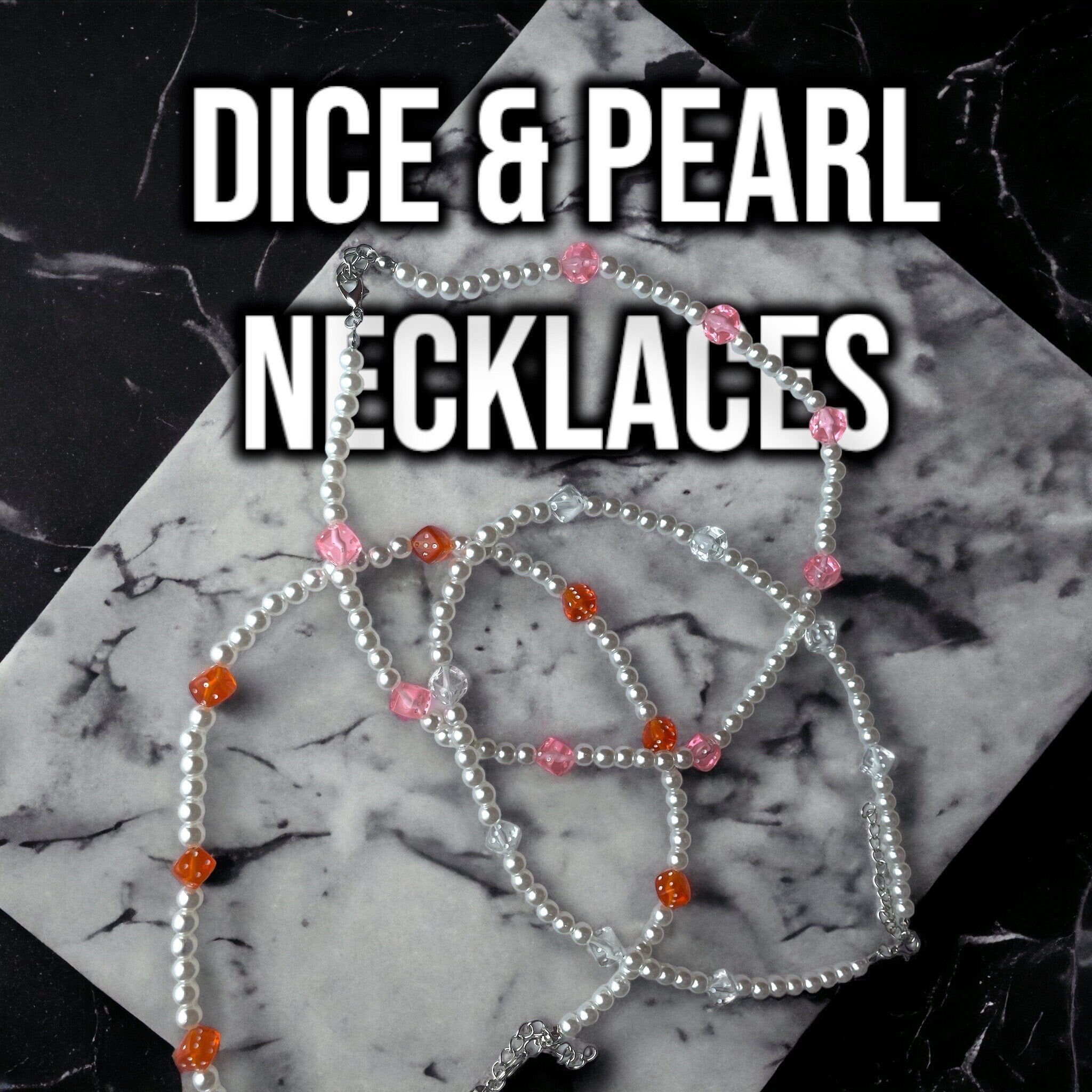 Dice & Pearl Necklace : Clear