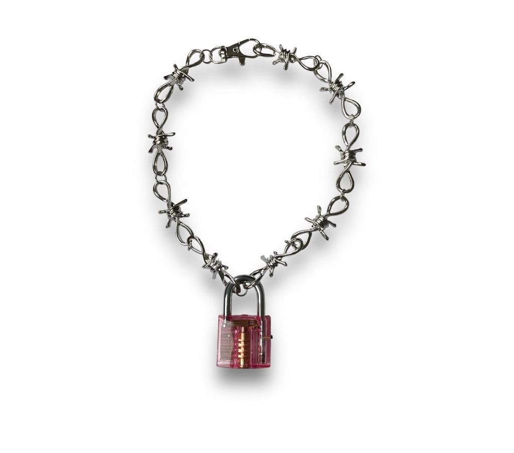 Barb Wire & Lock Necklace : Pink