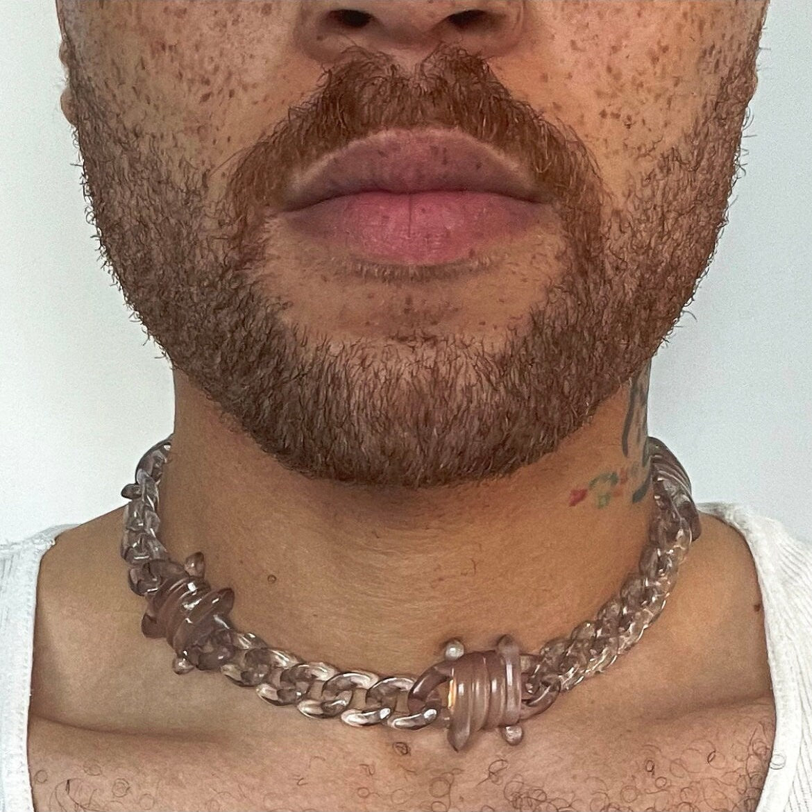 Acrylic Cuban Link Necklace w/ Barb Wire Charms : Black