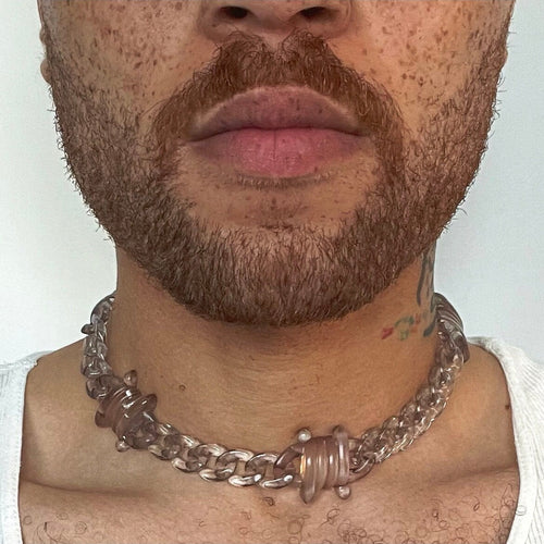 Acrylic Cuban Link Necklace w/ Barb Wire Charms : Black