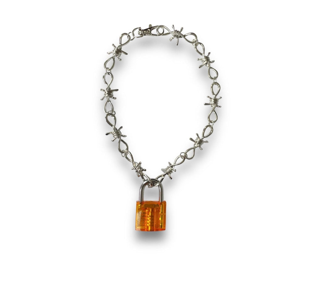 Barb Wire & Lock Necklace : Orange