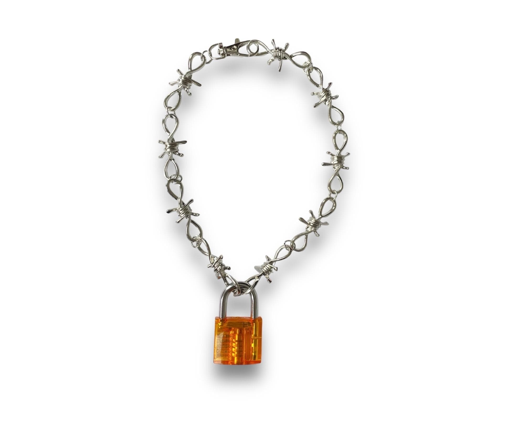 Barb Wire & Lock Necklace : Orange