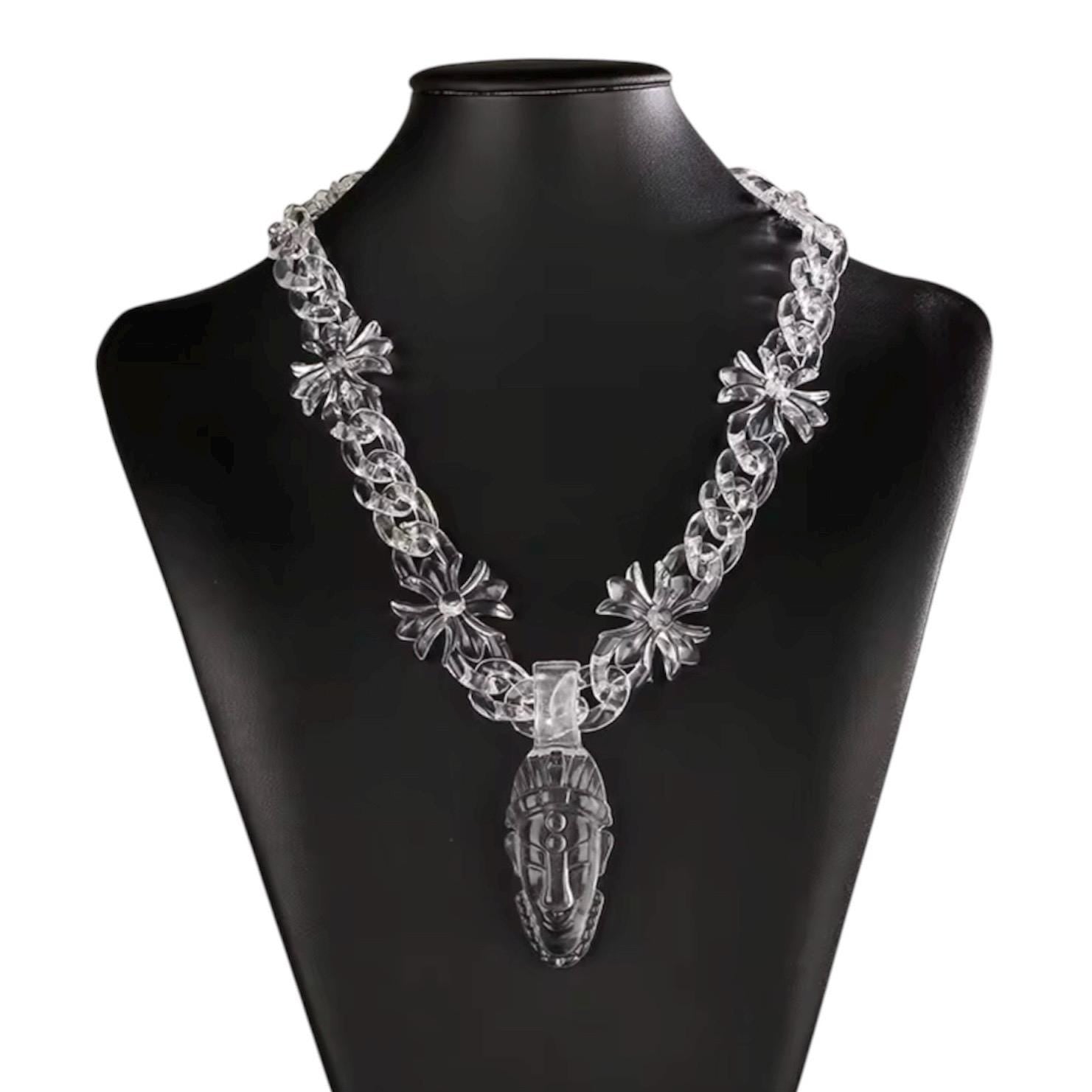 Transparent Acrylic Link Necklace with Aztec Mask Pendant