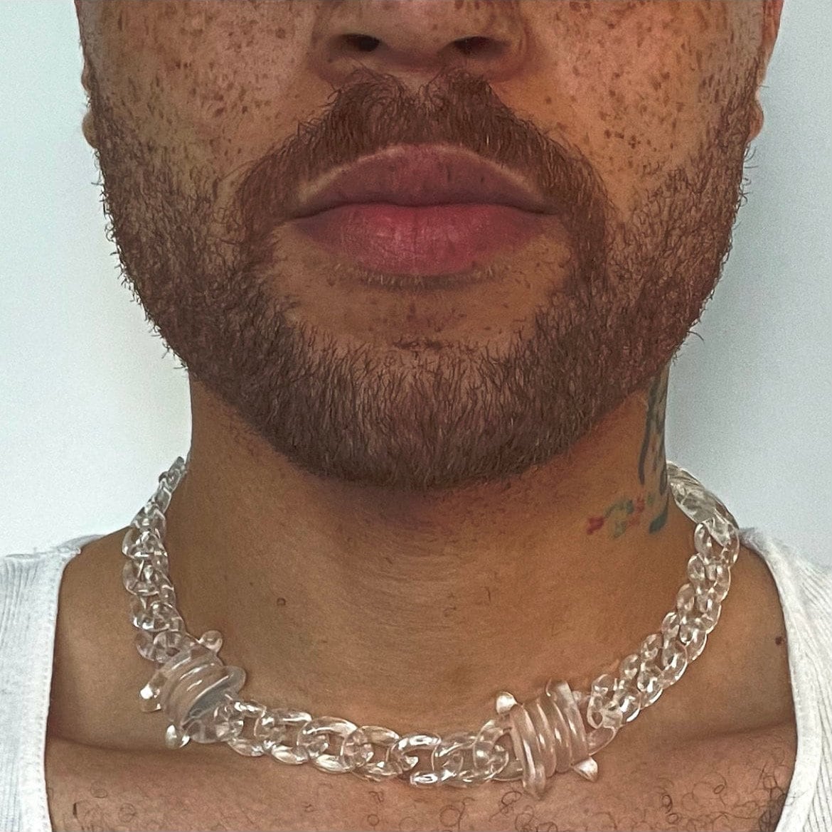 Acrylic Cuban Link Necklace w/ Barb Wire Charms.