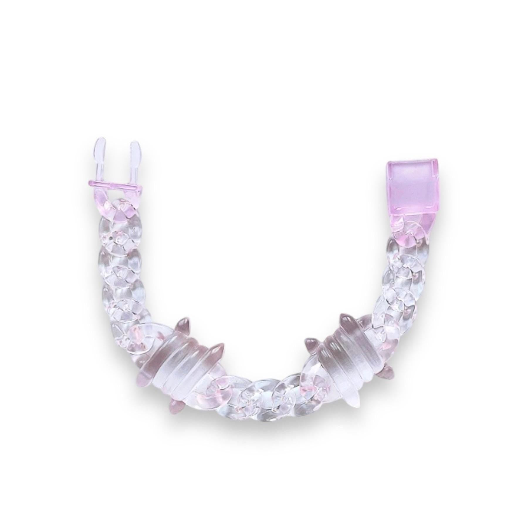 Pink Transparent Acrylic Adjustable Bracelet with Barbed Wire Charms