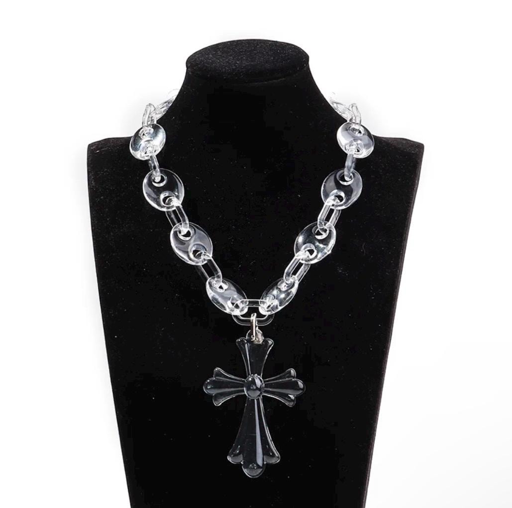 Transparent Acrylic Link Necklace with Cross Pendant