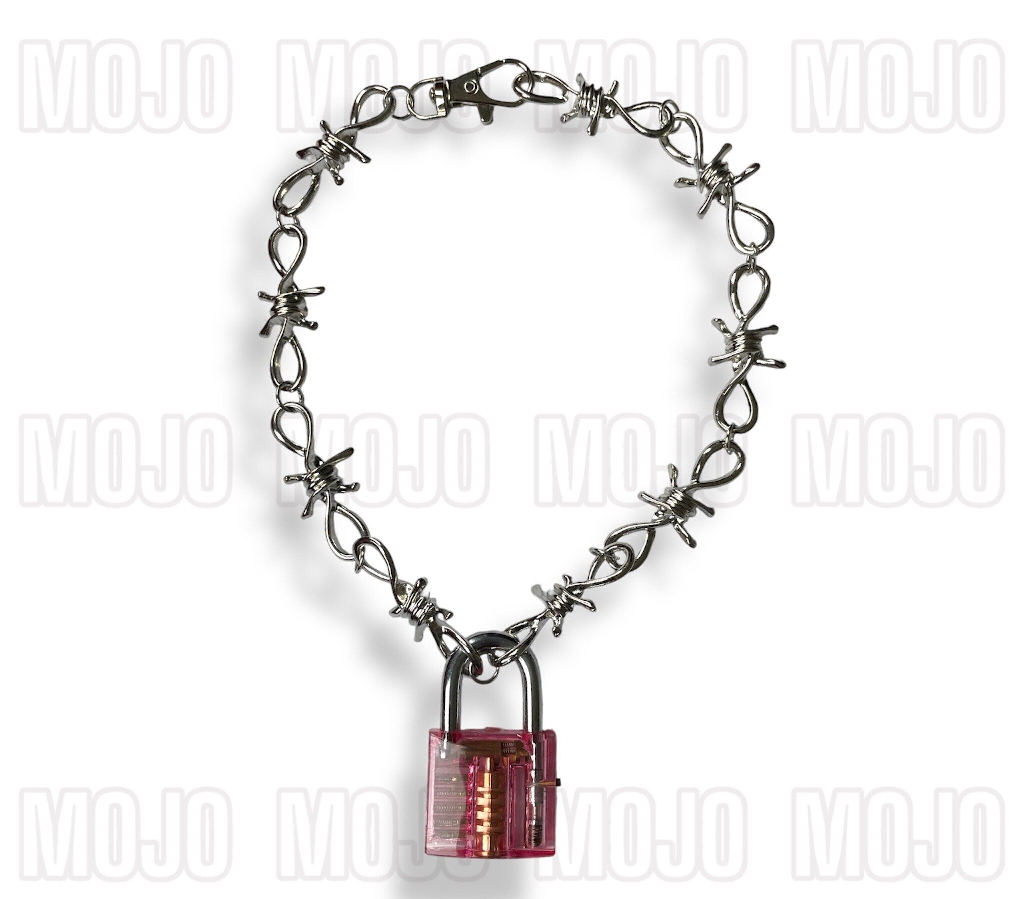 Barb Wire & Lock Necklace : Pink