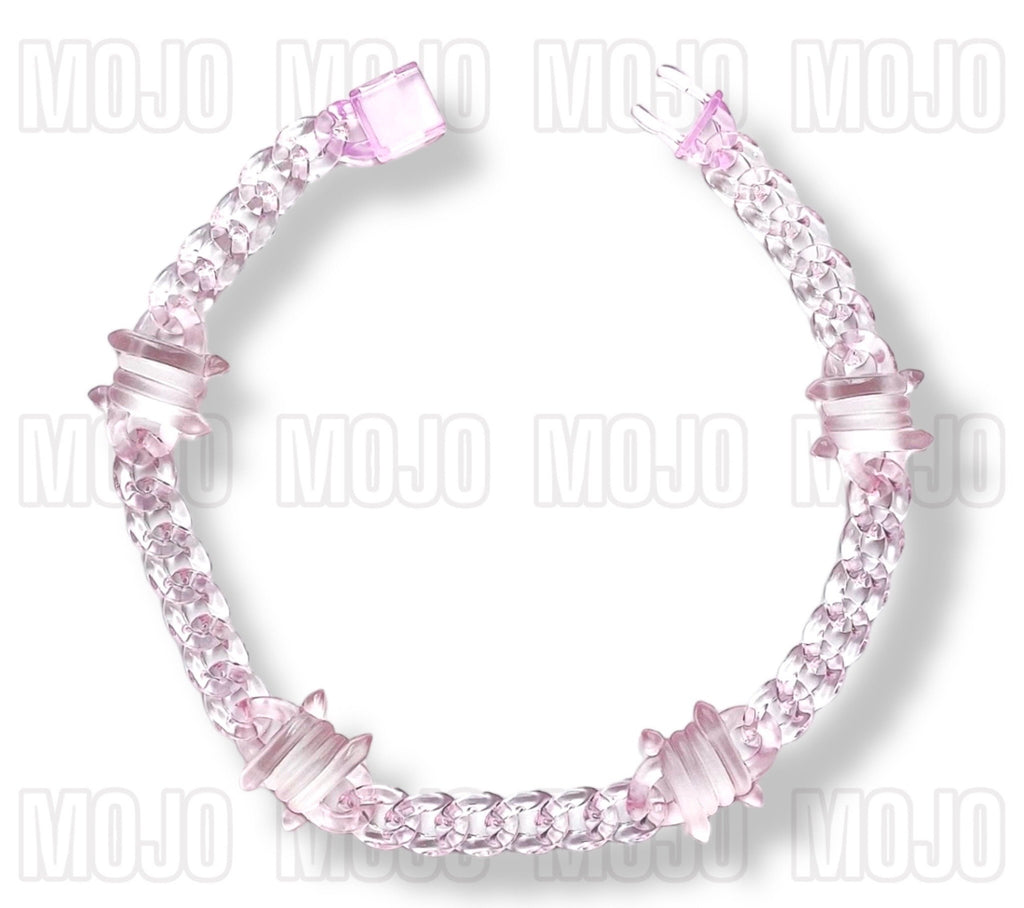 Acrylic Cuban Link Necklace w/ Barb Wire Charms : Pink