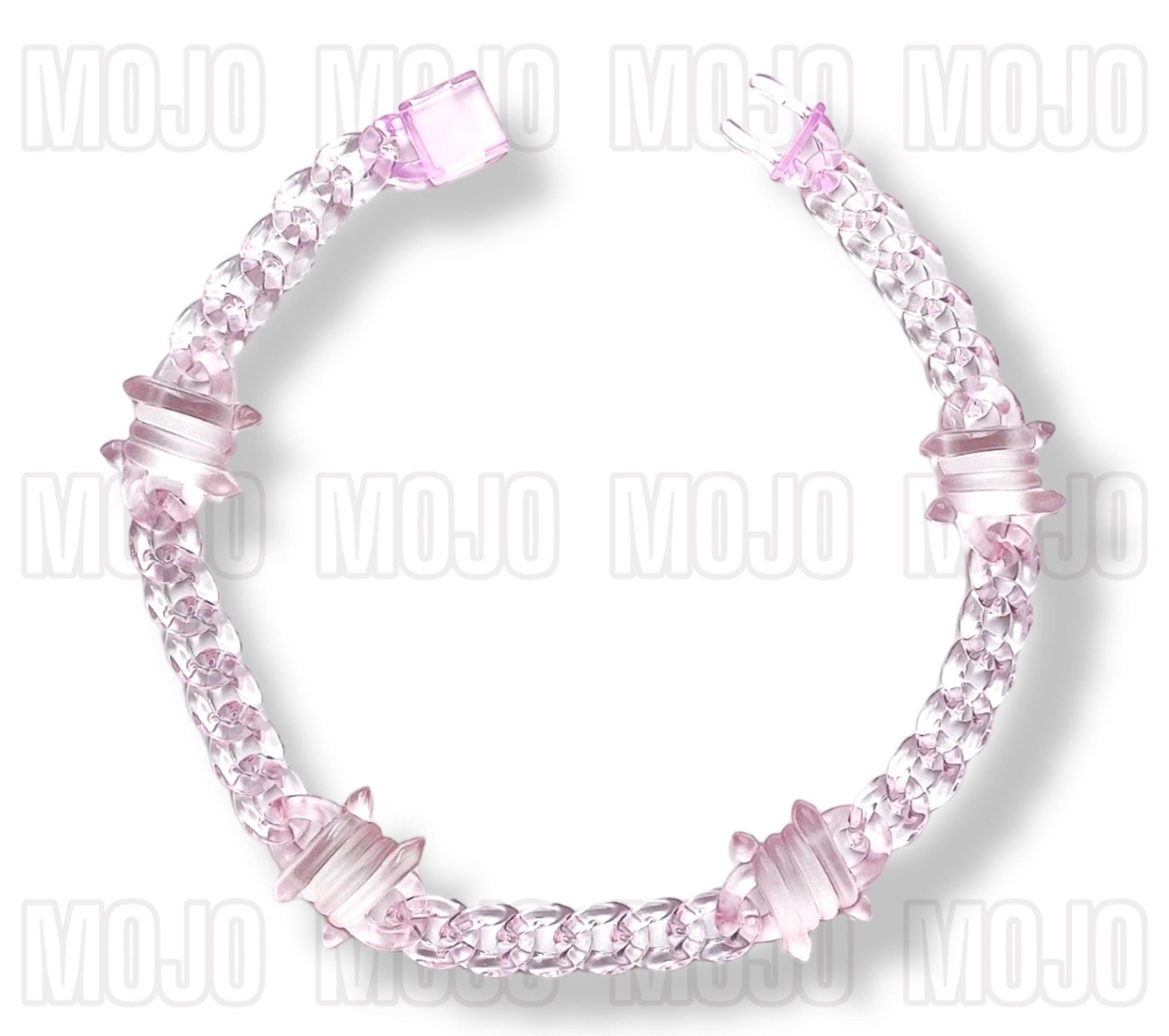 Acrylic Cuban Link Necklace w/ Barb Wire Charms : Pink