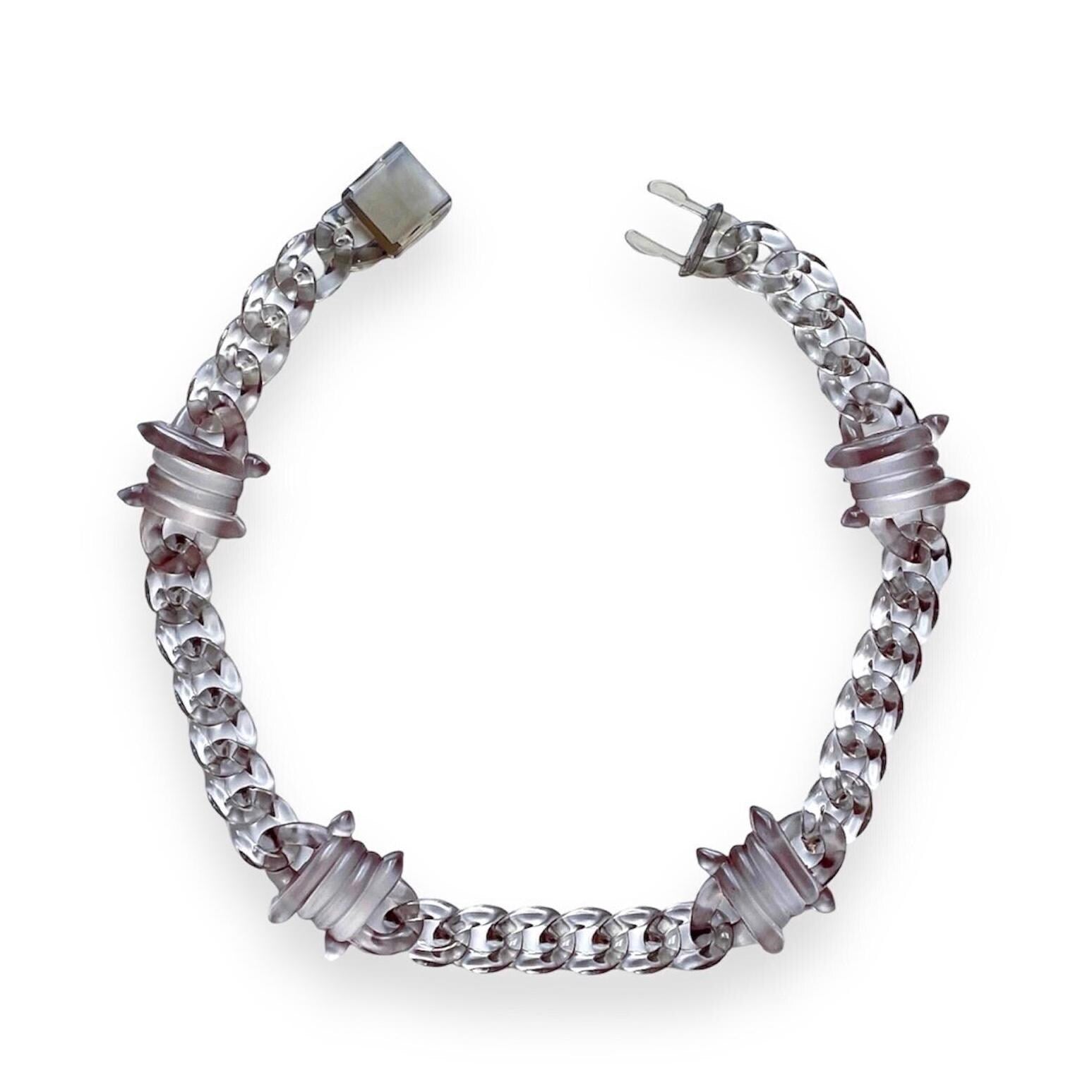 Acrylic Cuban Link Necklace w/ Barb Wire Charms : Black