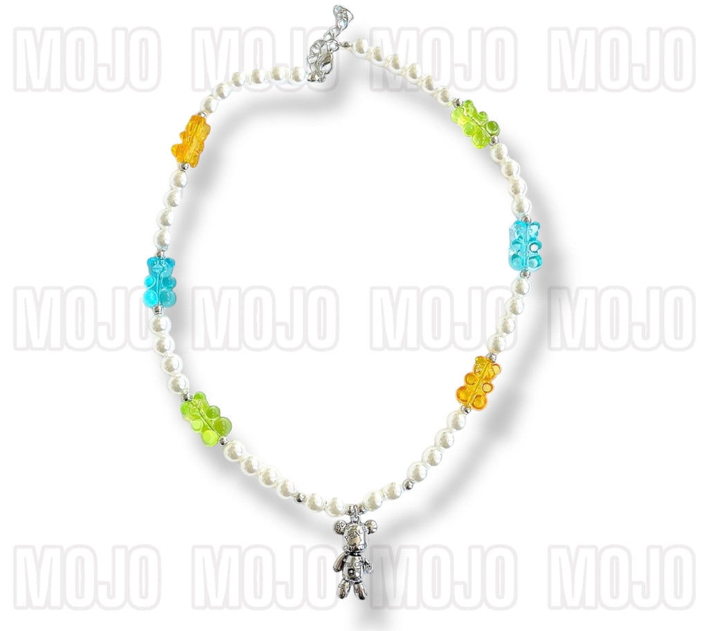 Pearl Necklace with Gummy Bear Charms & Bear Pendant