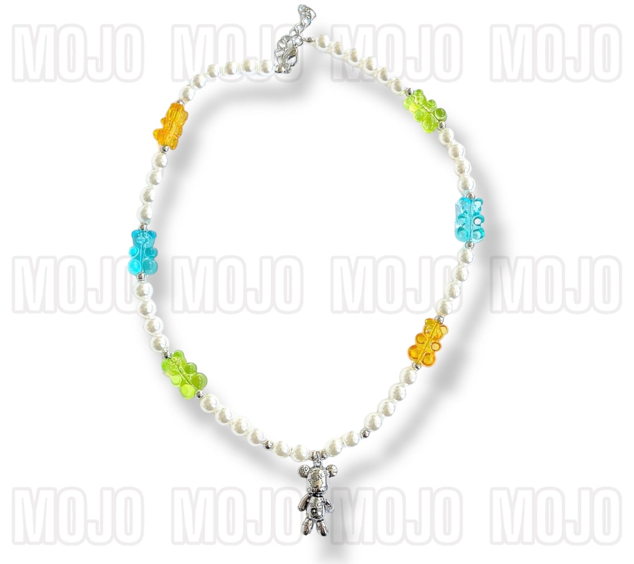 Pearl Necklace with Gummy Bear Charms & Bear Pendant