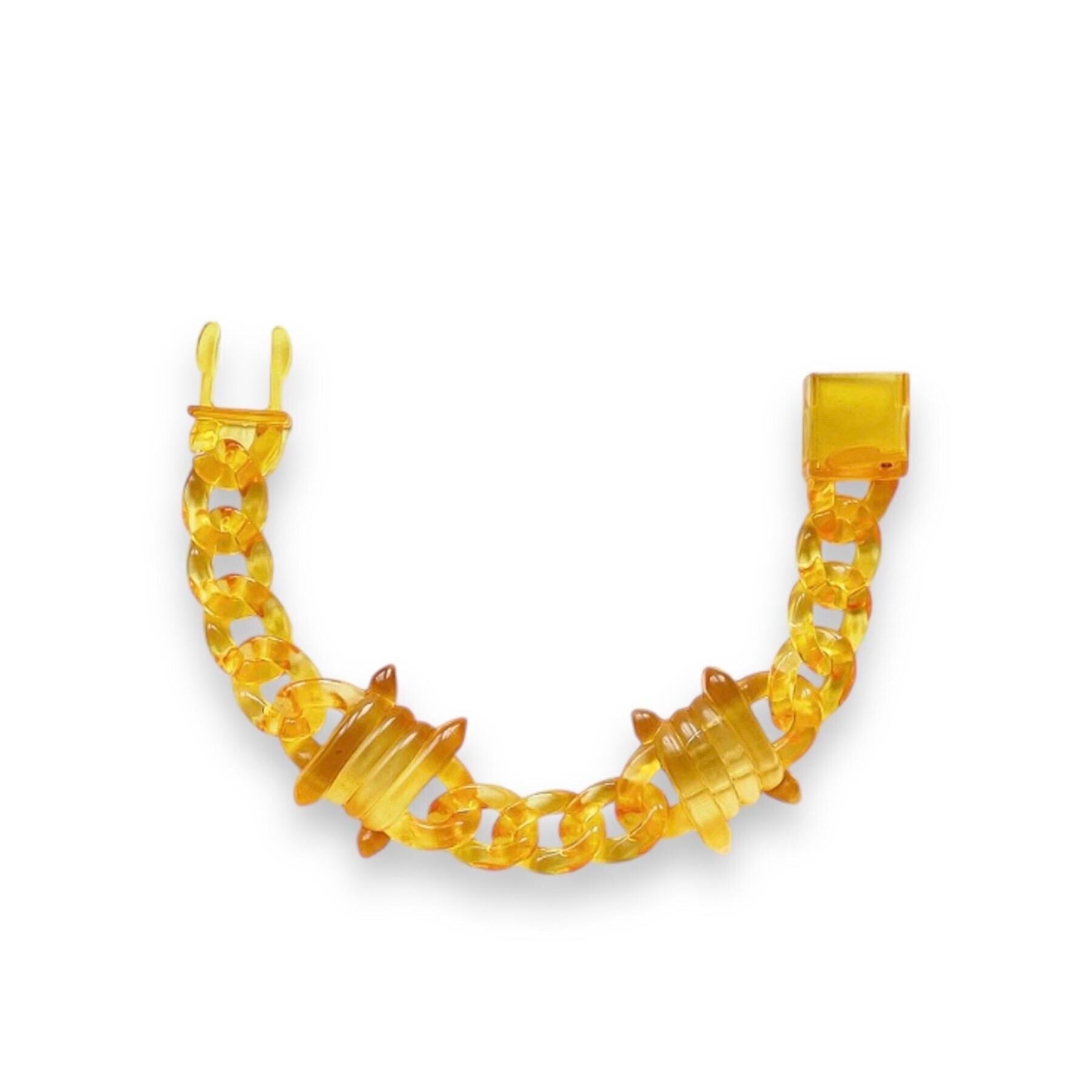 Orange Transparent Acrylic Adjustable Bracelet with Barbed Wire Charms