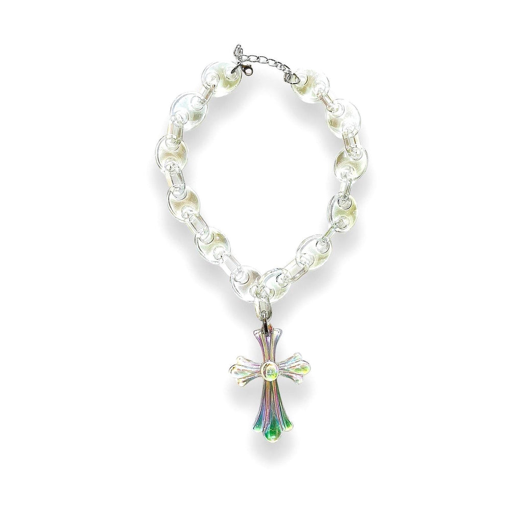 Transparent Acrylic Link Necklace with Cross Pendant