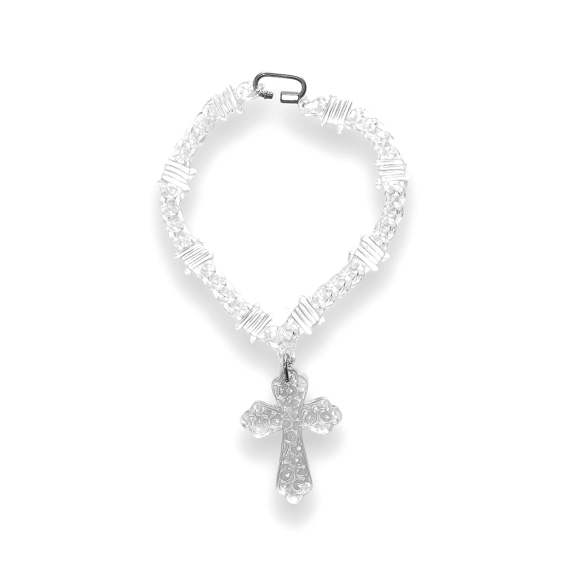 Transparent Acrylic Cuban Link Barbed Wire Necklace with Cross Pendant