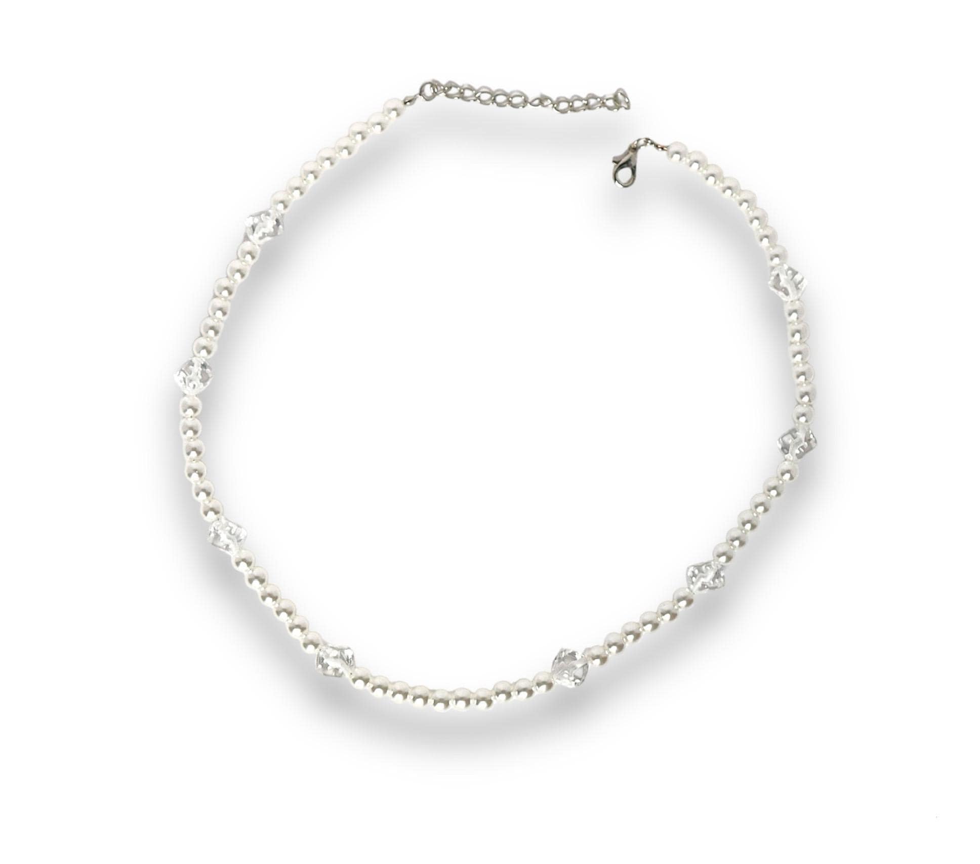 Dice & Pearl Necklace : Clear