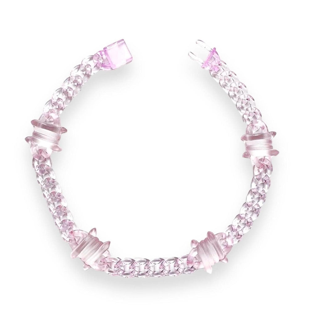 Acrylic Cuban Link Necklace w/ Barb Wire Charms : Pink