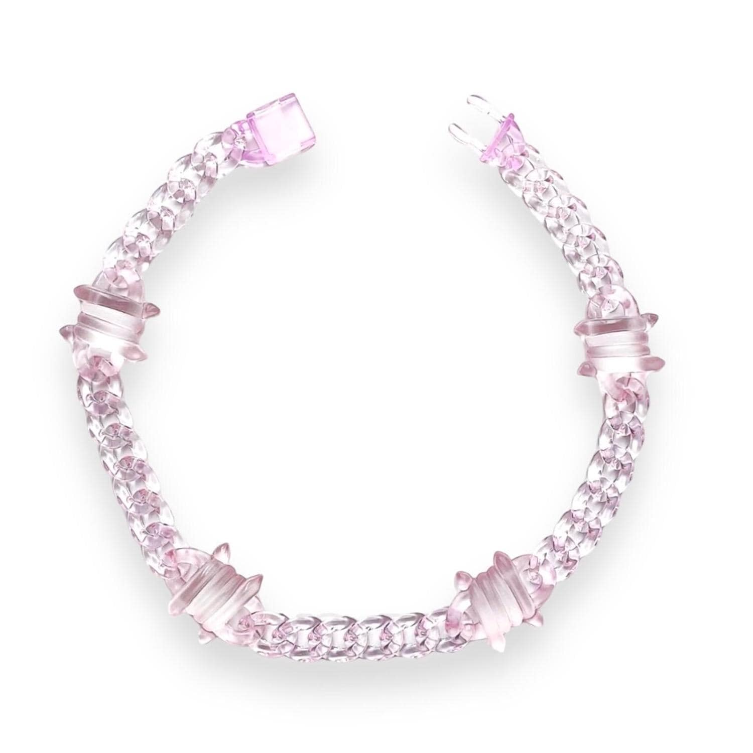 Acrylic Cuban Link Necklace w/ Barb Wire Charms : Pink