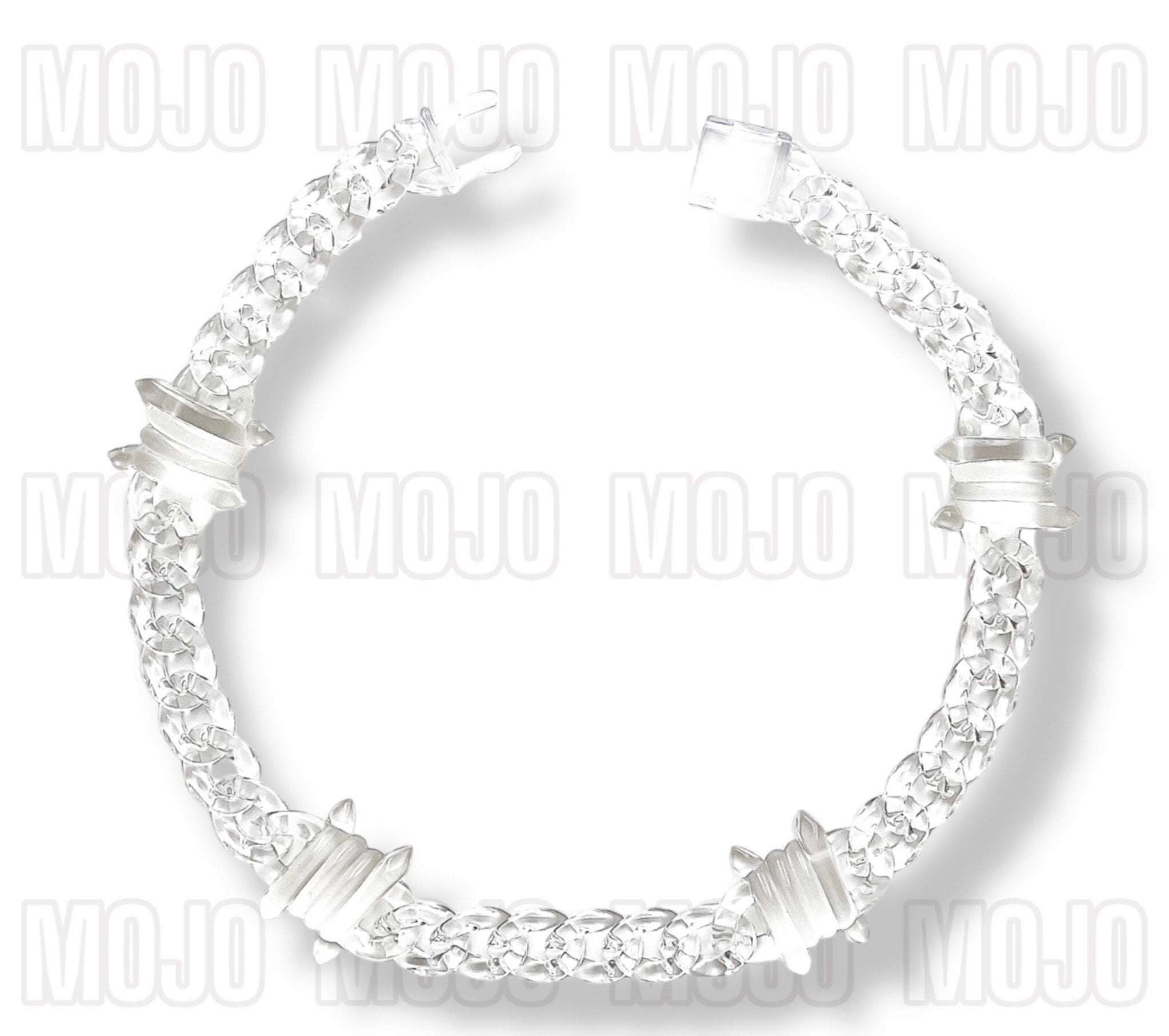Acrylic Cuban Link Necklace w/ Barb Wire Charms.