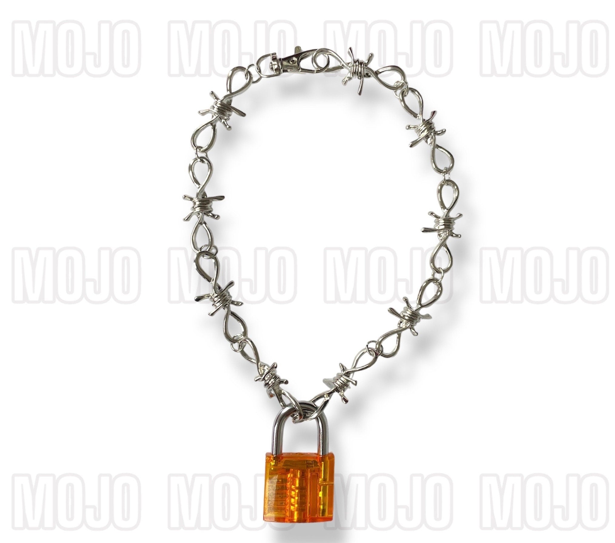 Barb Wire & Lock Necklace : Orange