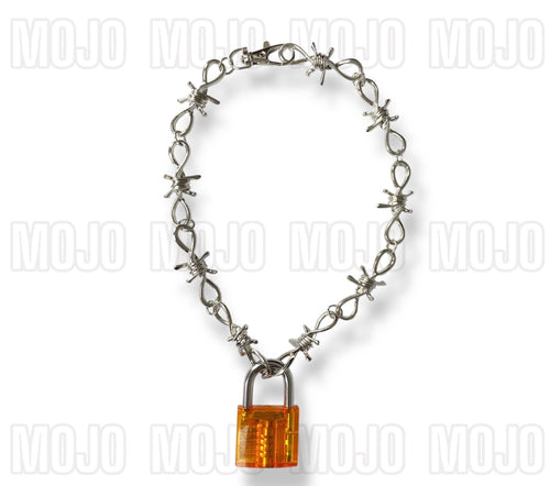 Barb Wire & Lock Necklace : Orange